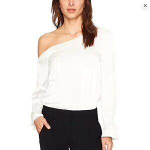 Ramy Brook Devin One Shoulder Top Cream Long Sleeves XS Dressy Crepe TV